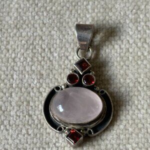 Rose Quartz Garnet Sterling Silver Pendant
